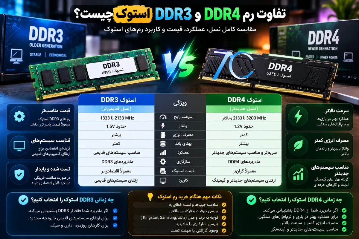 DDR3 و DDR4 استوک؛ مقایسه کامل